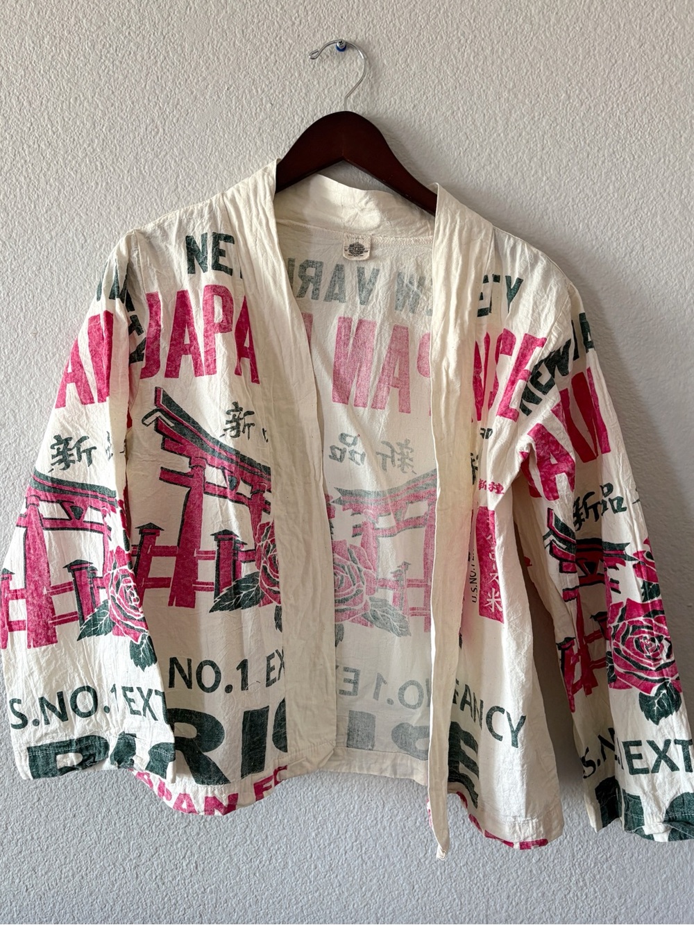 Boho Short Kimono Upcycled Japan Rose Rice